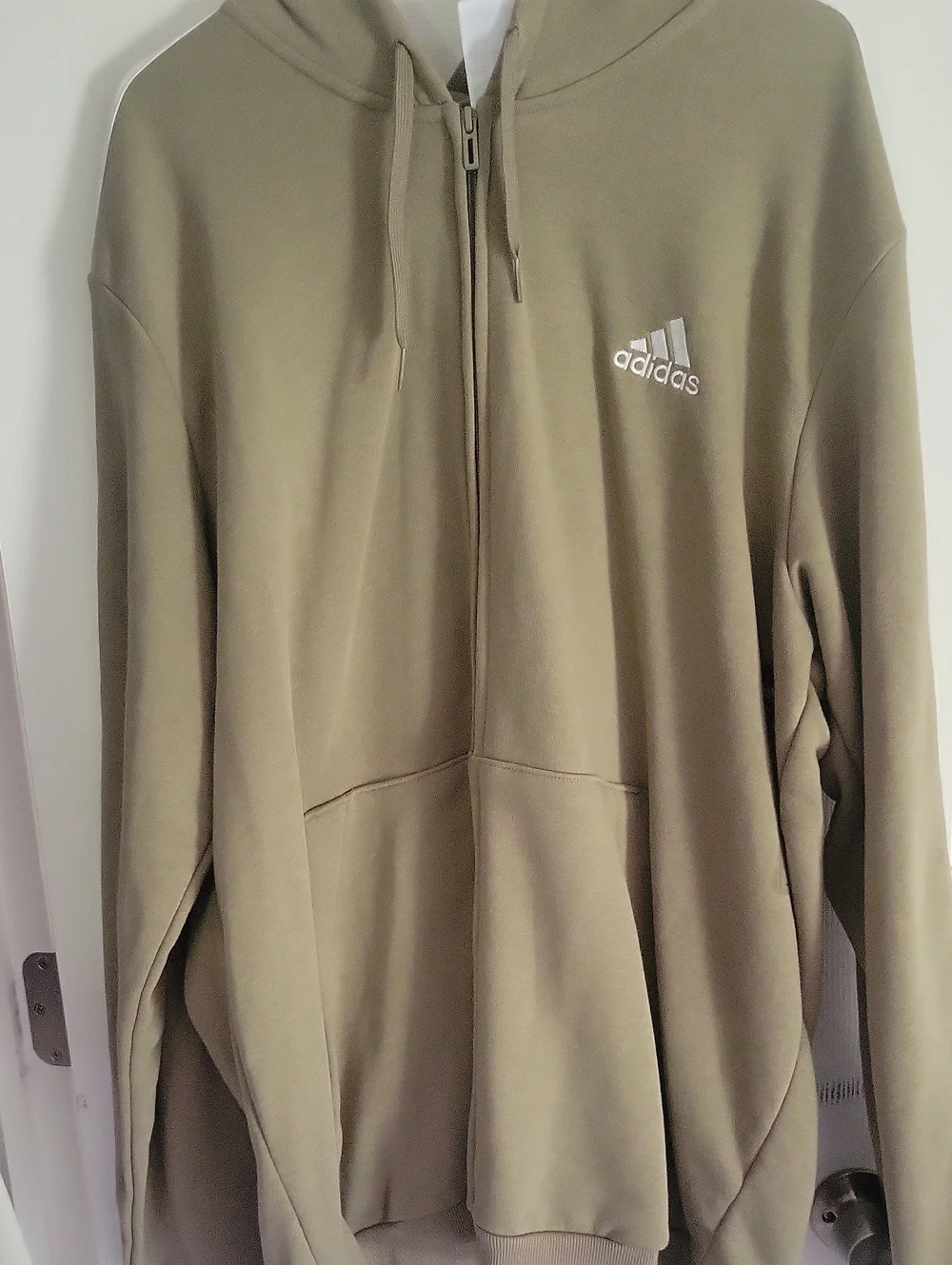 adidas Light Olive Green Hooded Zip Jacket with White Logo